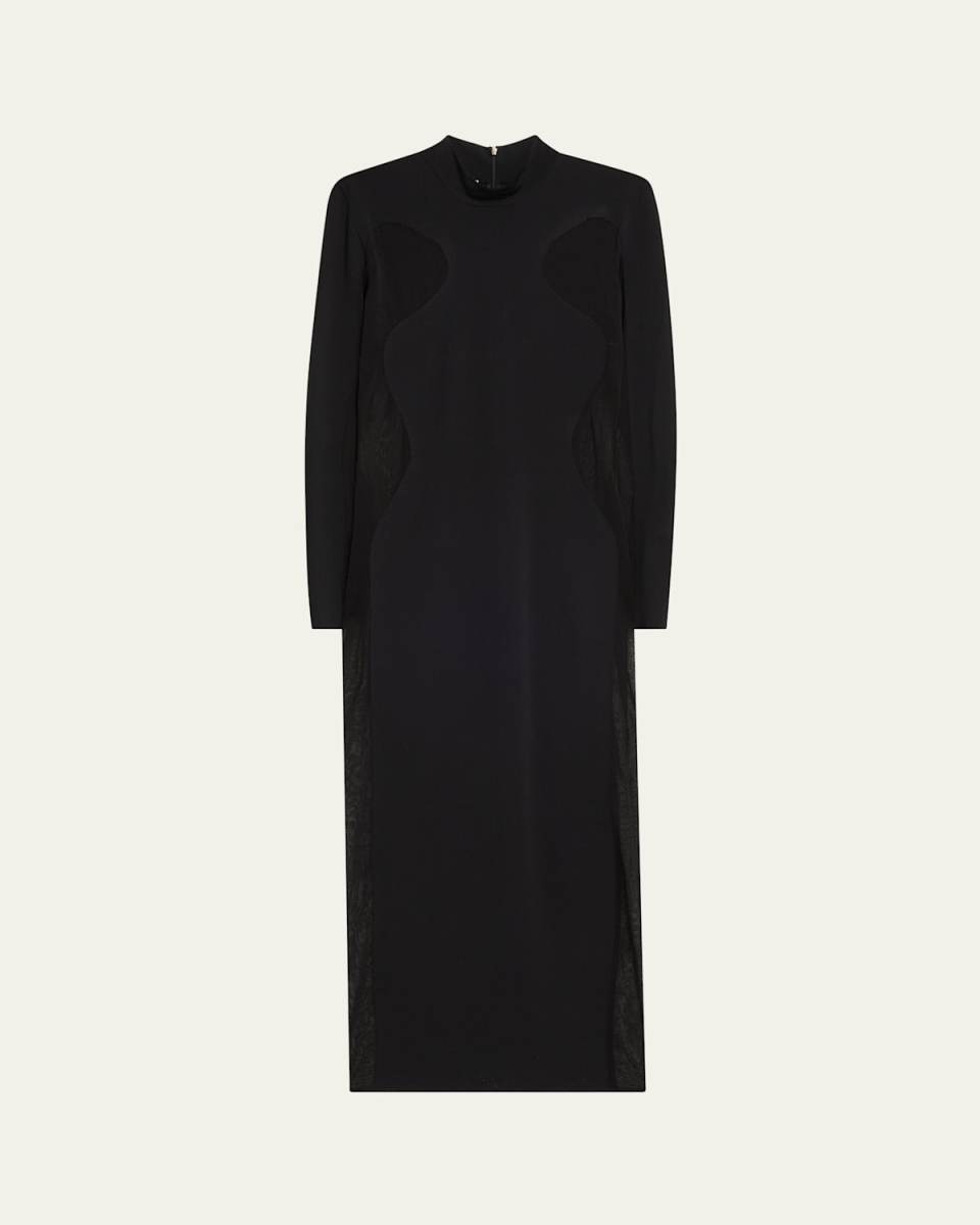 Long Knit Miracle Body-Con Dress with Mesh Paneling